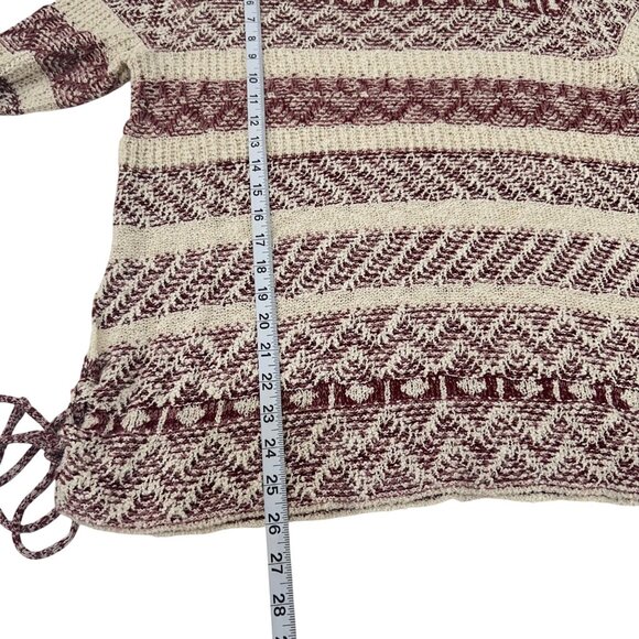 Knox Rose Women SZ L Burgundy & Beige Striped Knit Soft Boho Sweater Side Ties - Picture 6 of 11